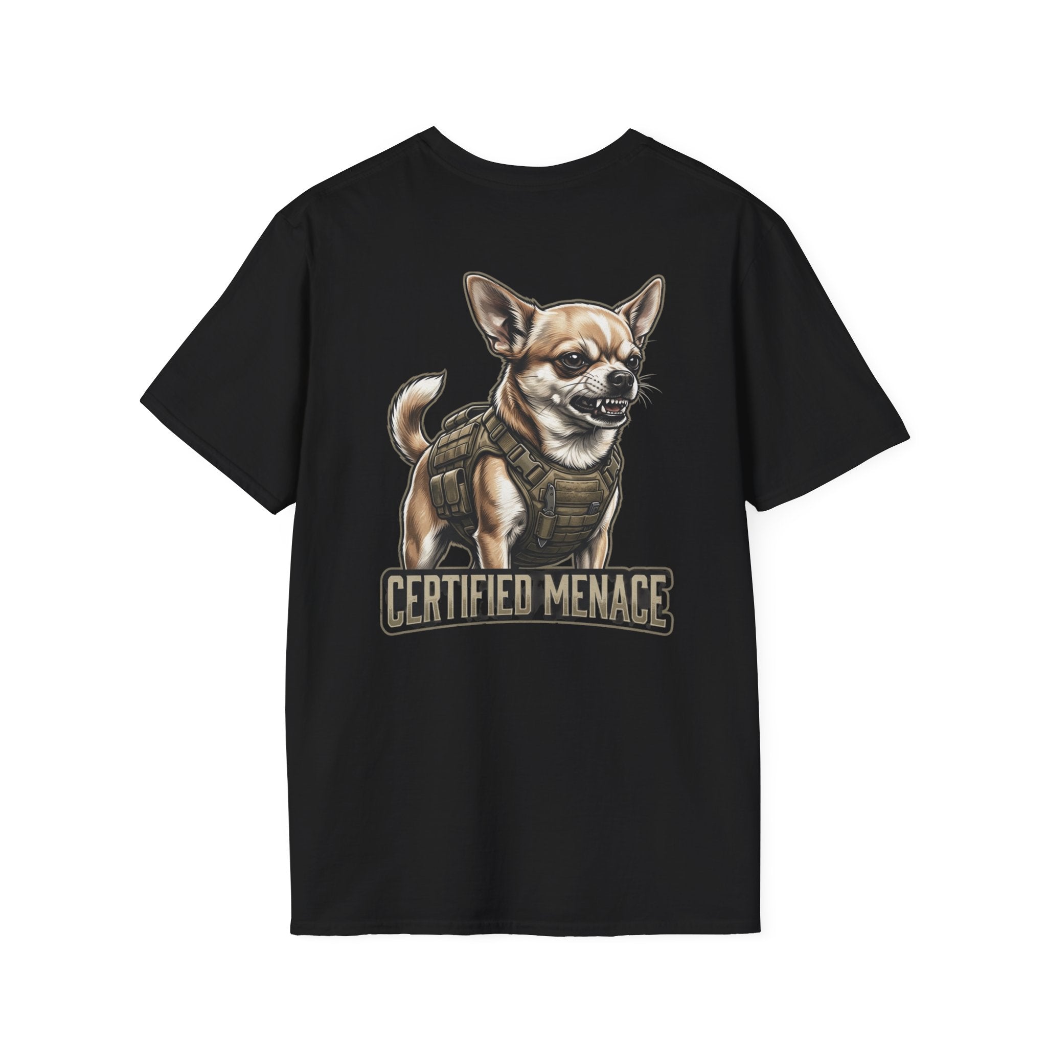 Chihuahua in Tactical Vest T-Shirt | Certified Menace